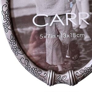 Lovely Etched Pewter Oval Ornate Picture Frame Excellent Quality For 5”x7” Photo